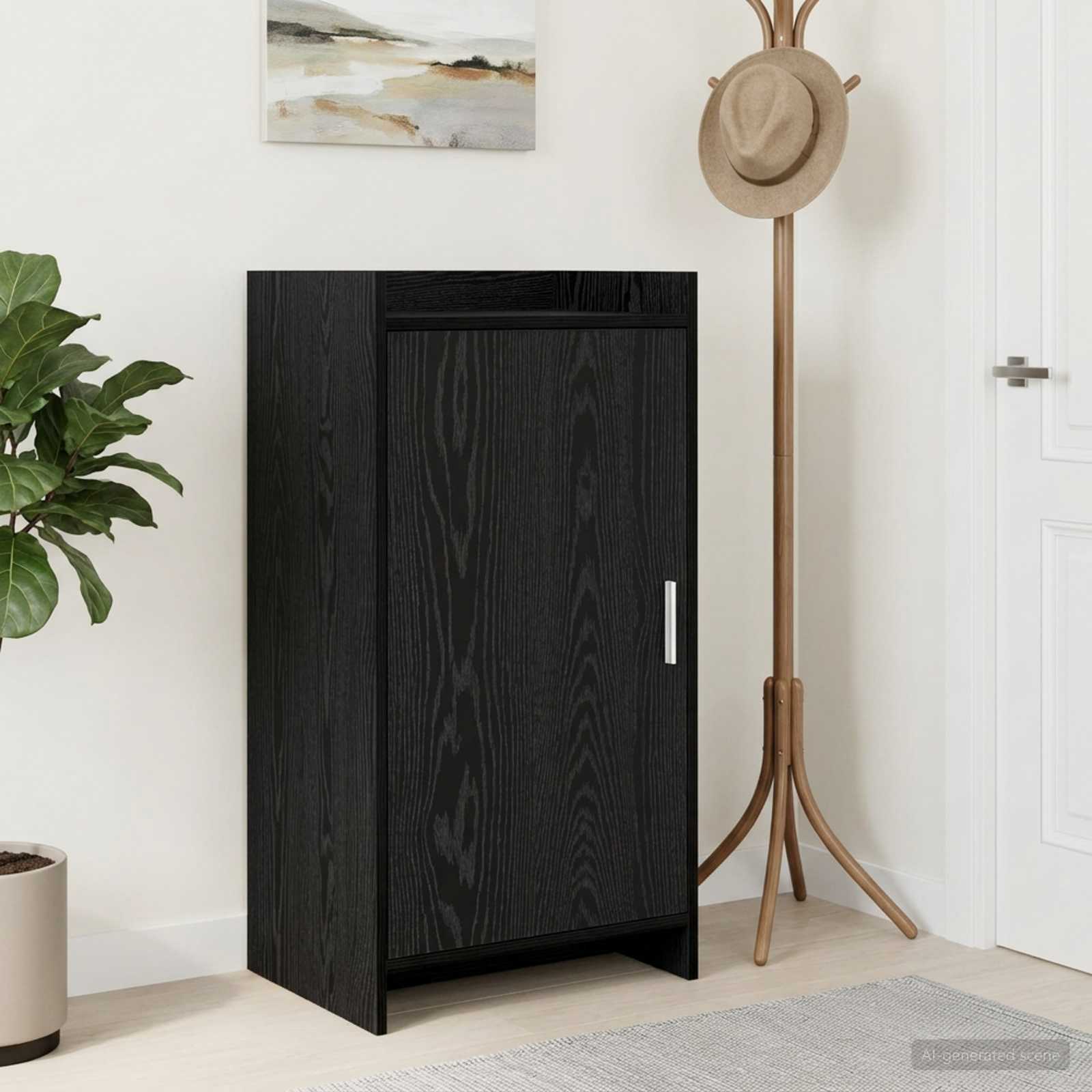Armário de sapatos com porta carvalho preto 48 x 36 x 92 cm