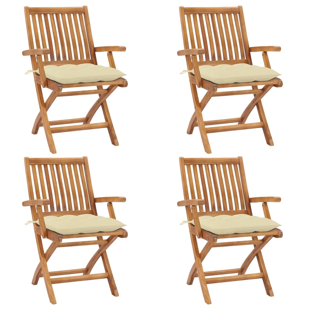Cadeiras de jardim dobráveis c/ almofadões 4 pcs teca maciça
