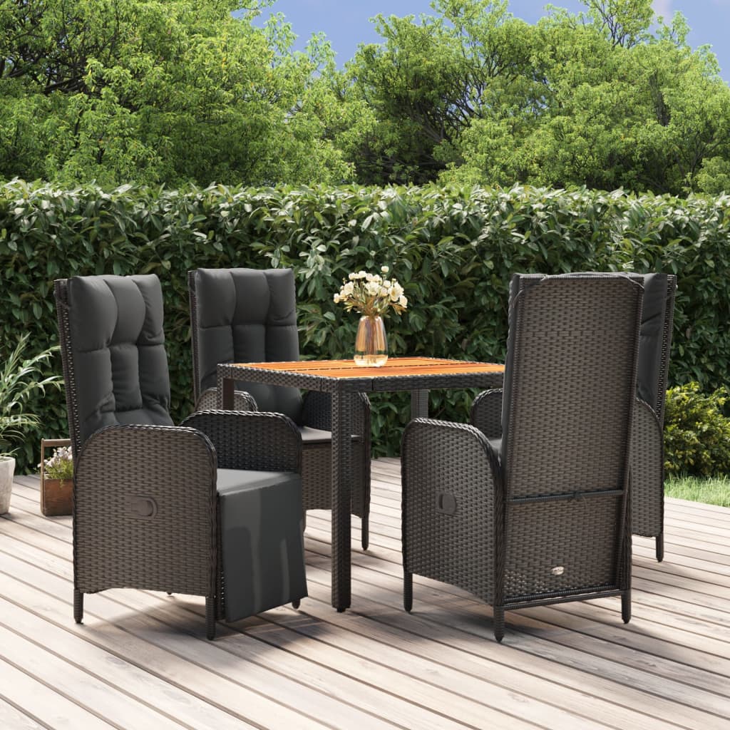 5 Pcs conjunto de jantar p/ jardim c/ almofadões vime PE preto