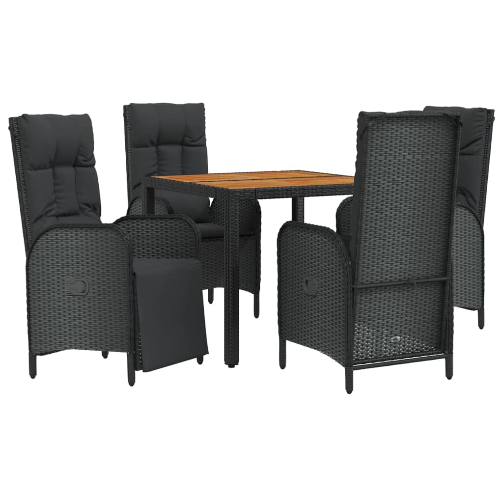 5 Pcs conjunto de jantar p/ jardim c/ almofadões vime PE preto