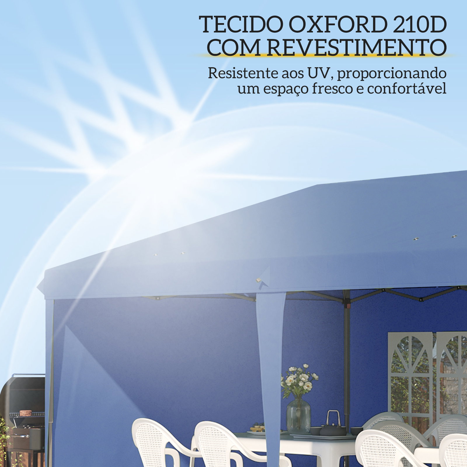 Tenda dobrável 6x3 m pop-up com 4 laterais desmontáveis tenda de jardim com 2 janelas visíveis saco de transporte azul