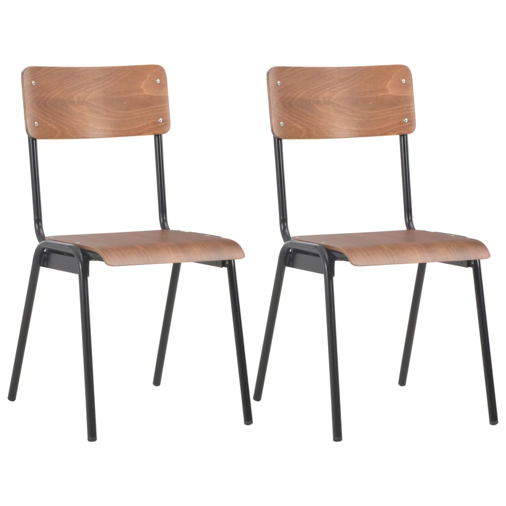 Cadeiras de jantar 2 pcs contraplacado maciço e aço castanho
