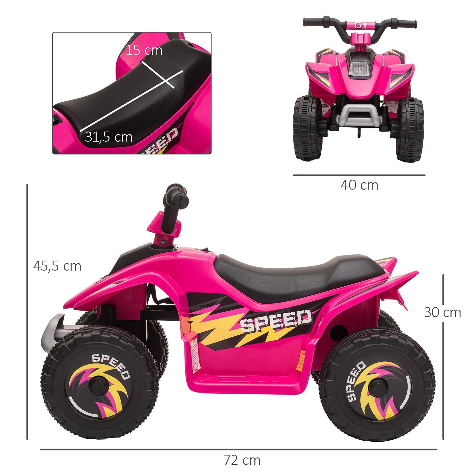 Quadriciclo Elétrico para Crianças de 18-36 Meses Quadriciclo a Bateria 6V com Avance e Retrocesso 72x40x45,5cm Rosa