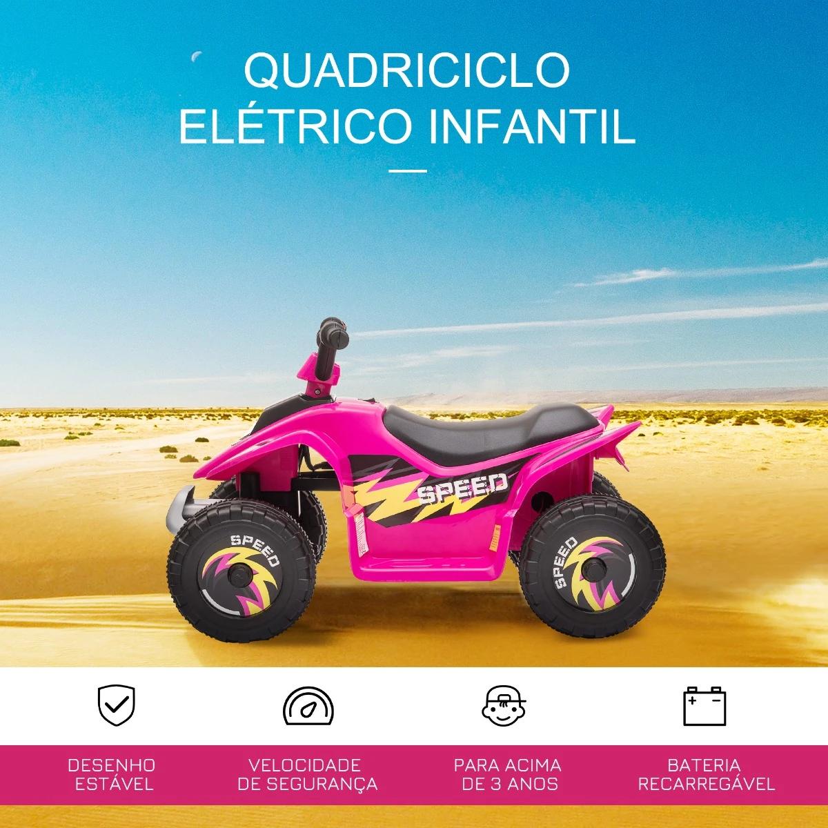 Quadriciclo Elétrico para Crianças de 18-36 Meses Quadriciclo a Bateria 6V com Avance e Retrocesso 72x40x45,5cm Rosa