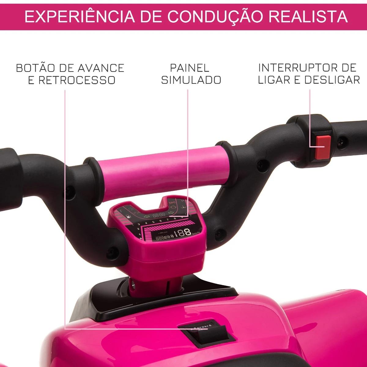 Quadriciclo Elétrico para Crianças de 18-36 Meses Quadriciclo a Bateria 6V com Avance e Retrocesso 72x40x45,5cm Rosa