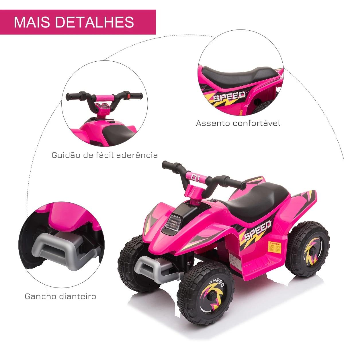 Quadriciclo Elétrico para Crianças de 18-36 Meses Quadriciclo a Bateria 6V com Avance e Retrocesso 72x40x45,5cm Rosa