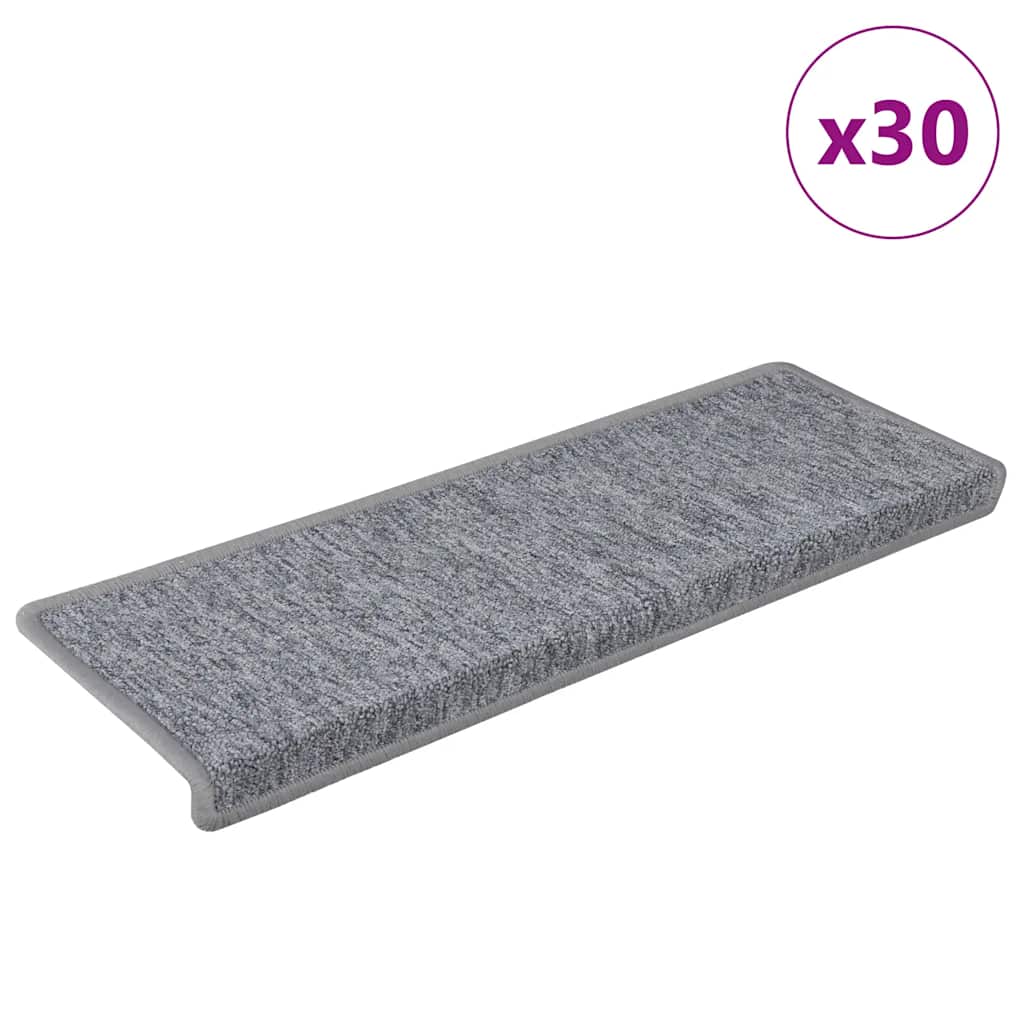 Tapetes de escada 30 peças 65x21x4 cm cinza claro com borda retangular