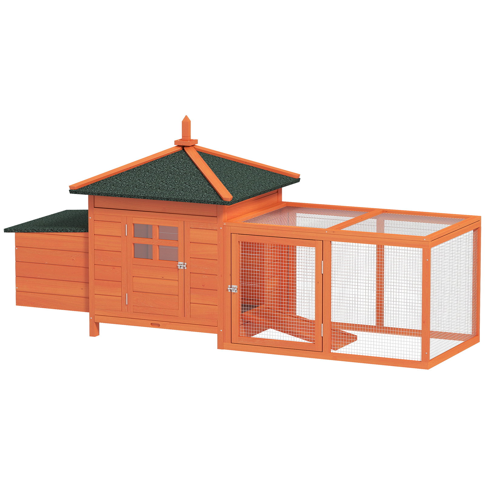 Galinheiro de madeira para exterior gaiola para galinhas com ninhos cercado bandeja removível teto abatível 196x76x97 cm madeira