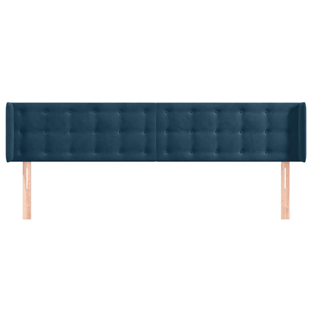 Cabeceira de cama c/ abas veludo 203x16x78/88cm azul-escuro