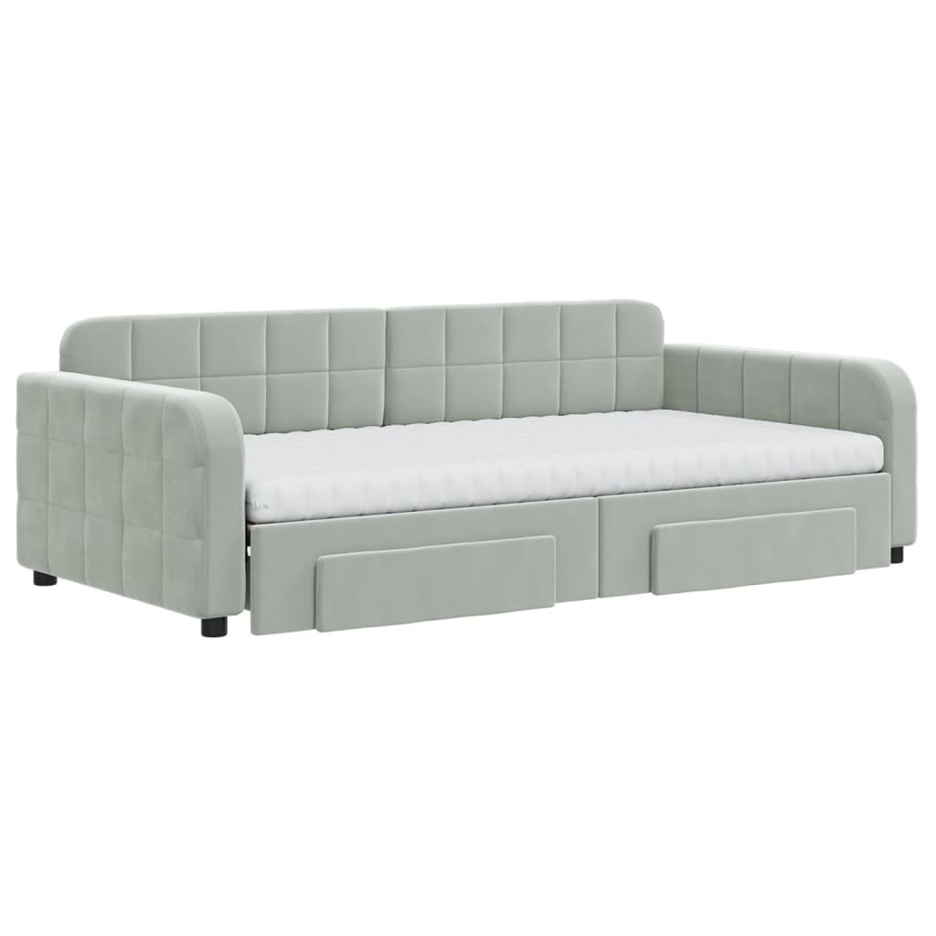 Sofá-cama c/ gavetão e gavetas 100x200 cm veludo cinzento-claro