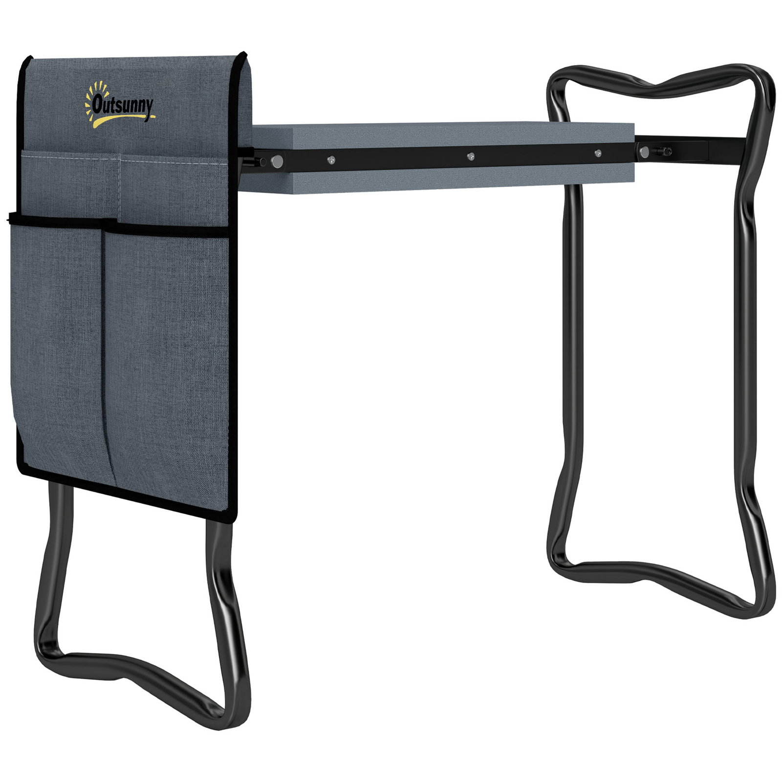 Banco de jardim dobrável com almofada de espuma eva saco para ferramentas 58x28x49 cm cinzento