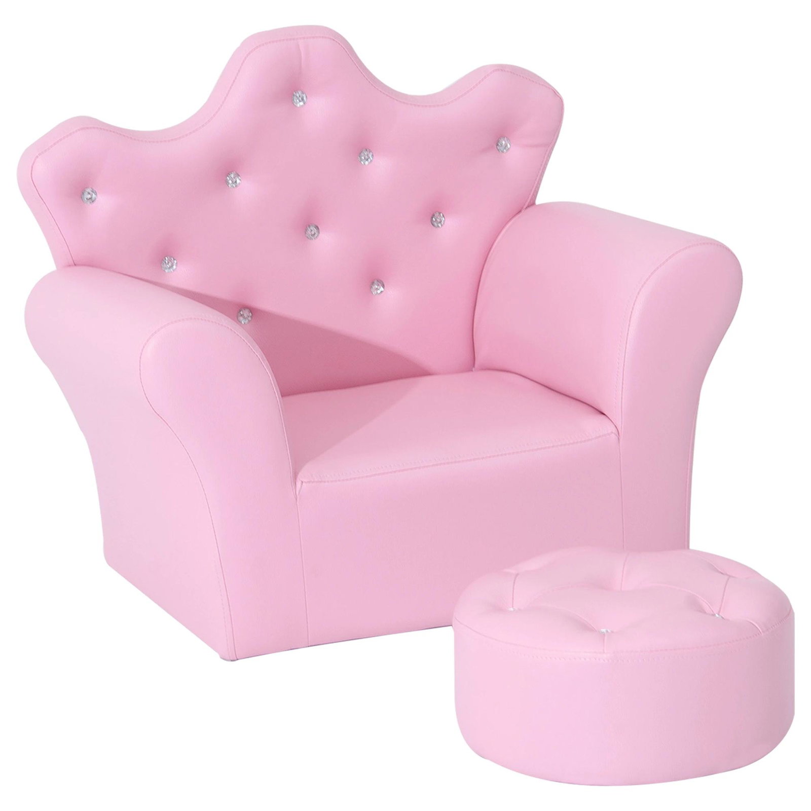 Sofá para crianças com banco encosto alto em forma de coroa e apoio para os braços acolchoado 58x40,5x49cm rosa