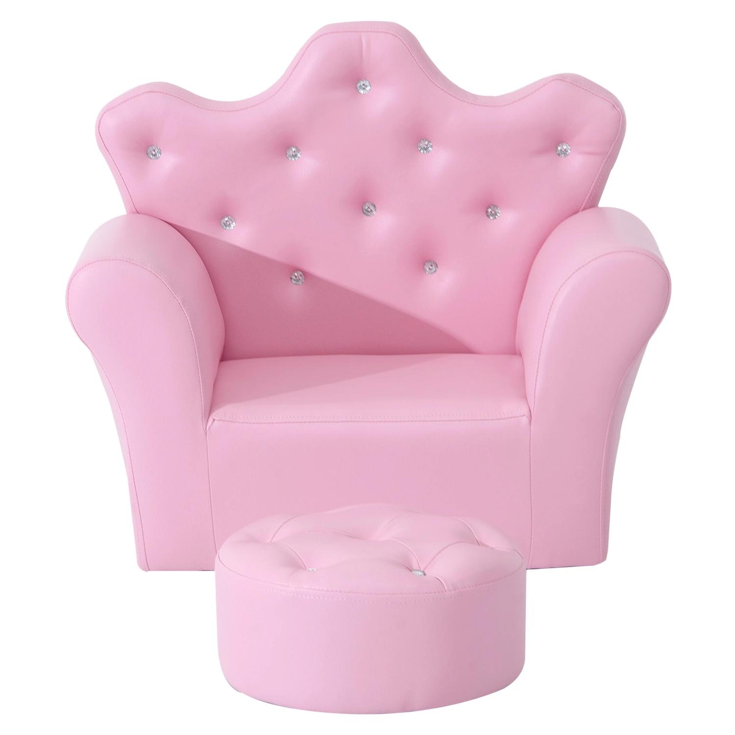 Sofá para crianças com banco encosto alto em forma de coroa e apoio para os braços acolchoado 58x40,5x49cm rosa