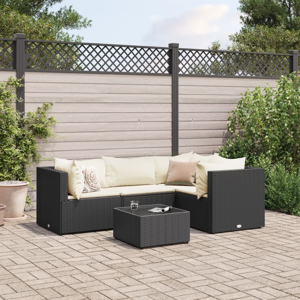 5 Pcs conjunto lounge de jardim c/ almofadões vime PE preto
