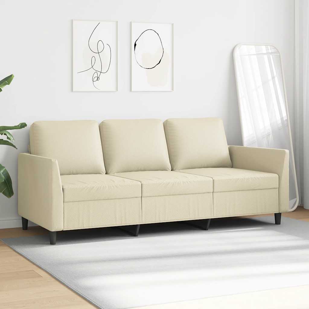Sofá de 3 lugares 180 cm couro artificial cor creme