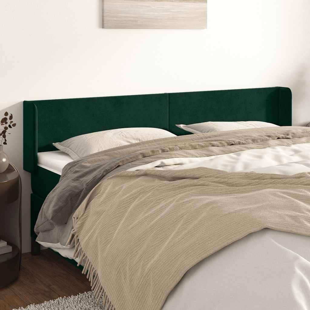 Cabeceira de cama c/ abas veludo 183x16x78/88cm verde-escuro