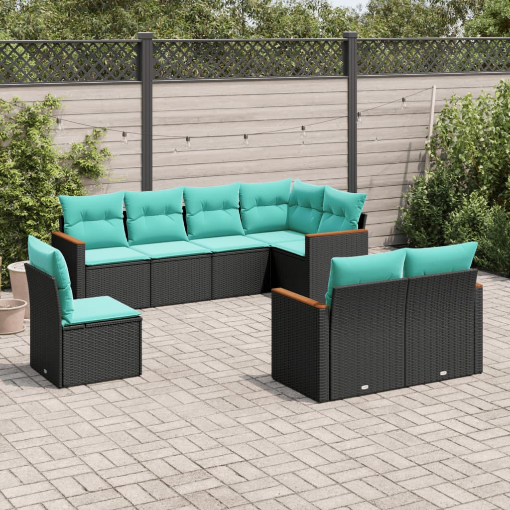 Conjunto de sofá de jardim com 8 peças e almofadas em rattan sintético preto