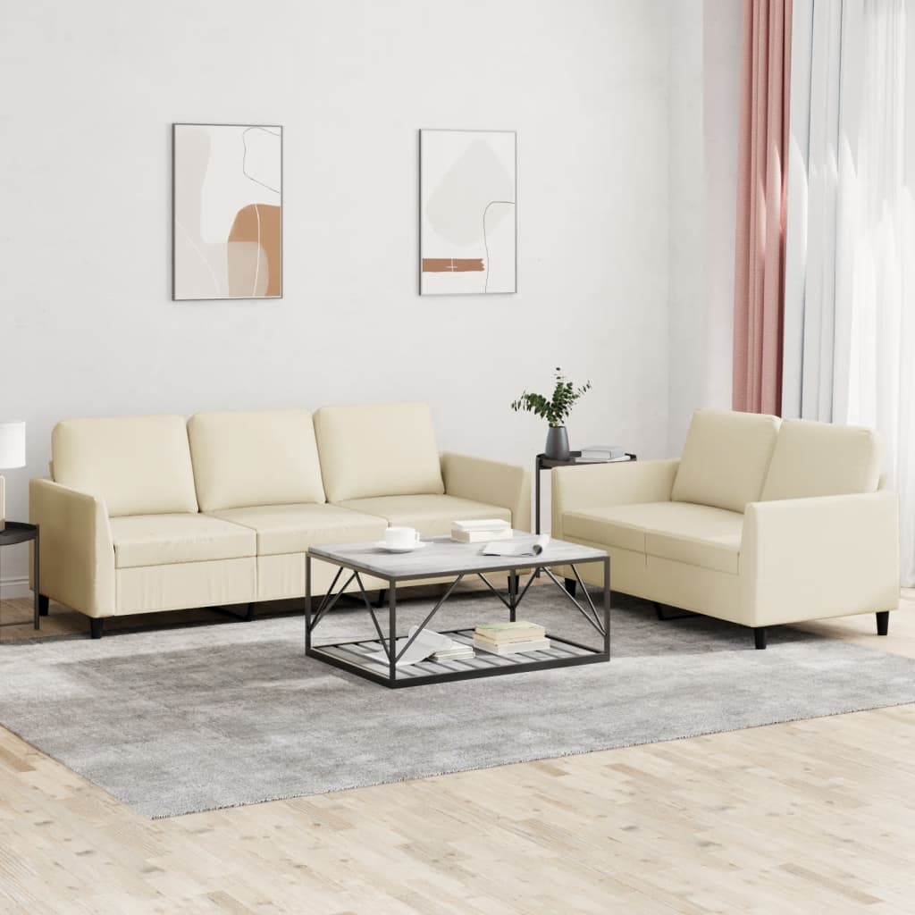 2 Pcs conjunto sofás c/ almofadões couro artificial cor creme