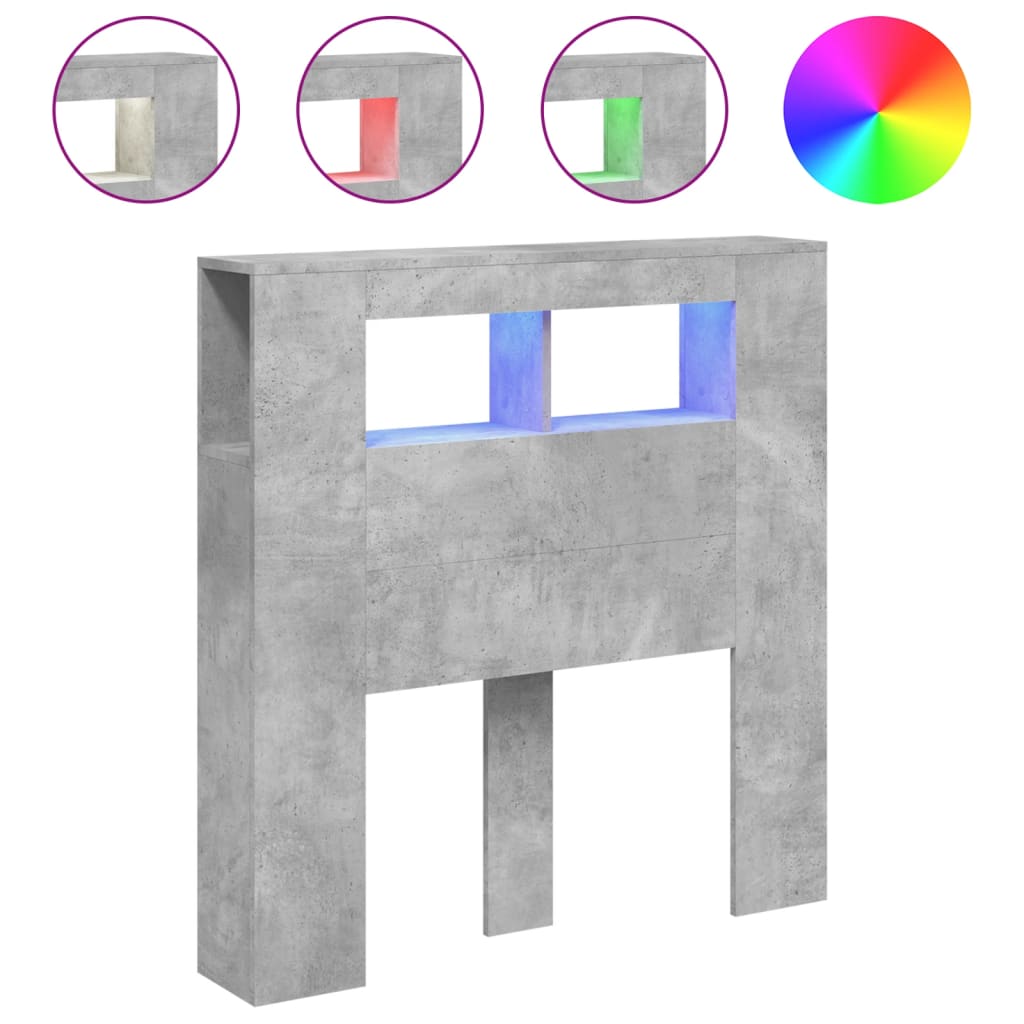 Cabeceira c/ leds 100x18,5x103,5 cm cinzento-cimento