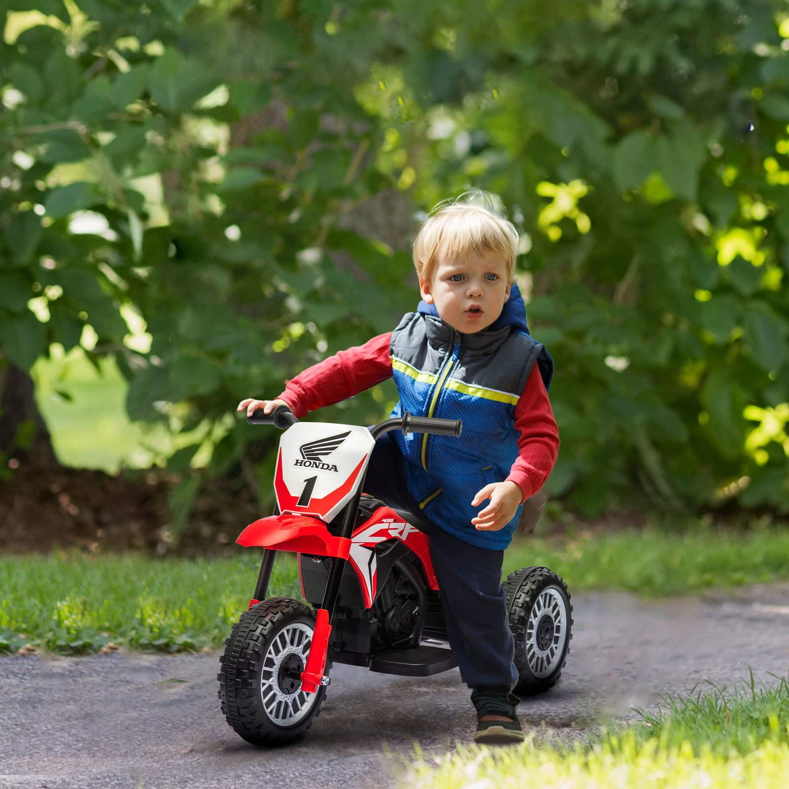 Mota elétrica com licença honda crf450rl bateria 6v com velocidade 3km/h buzina e som de arranque 71x40,5x43,5 cm vermelho