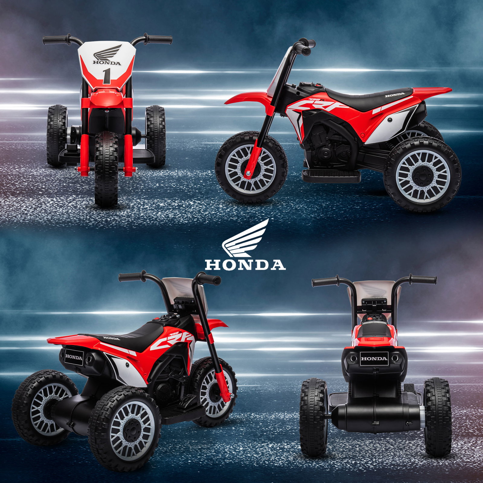 Mota elétrica com licença honda crf450rl bateria 6v com velocidade 3km/h buzina e som de arranque 71x40,5x43,5 cm vermelho