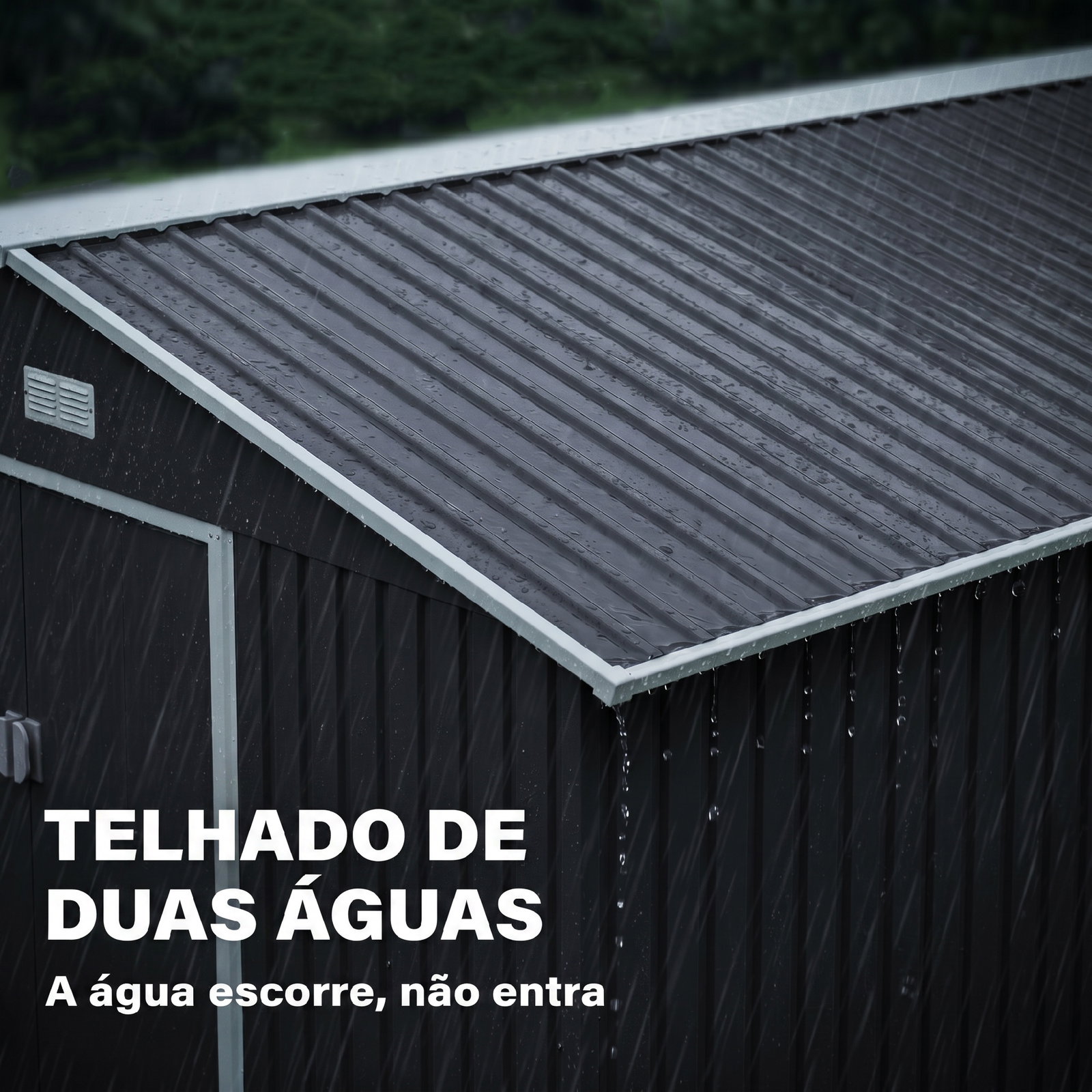 Abrigo de jardim metálico para armazenamento de ferramentas com base de reforço incluída e 4 janelas 277x322x192 cm cinza escuro