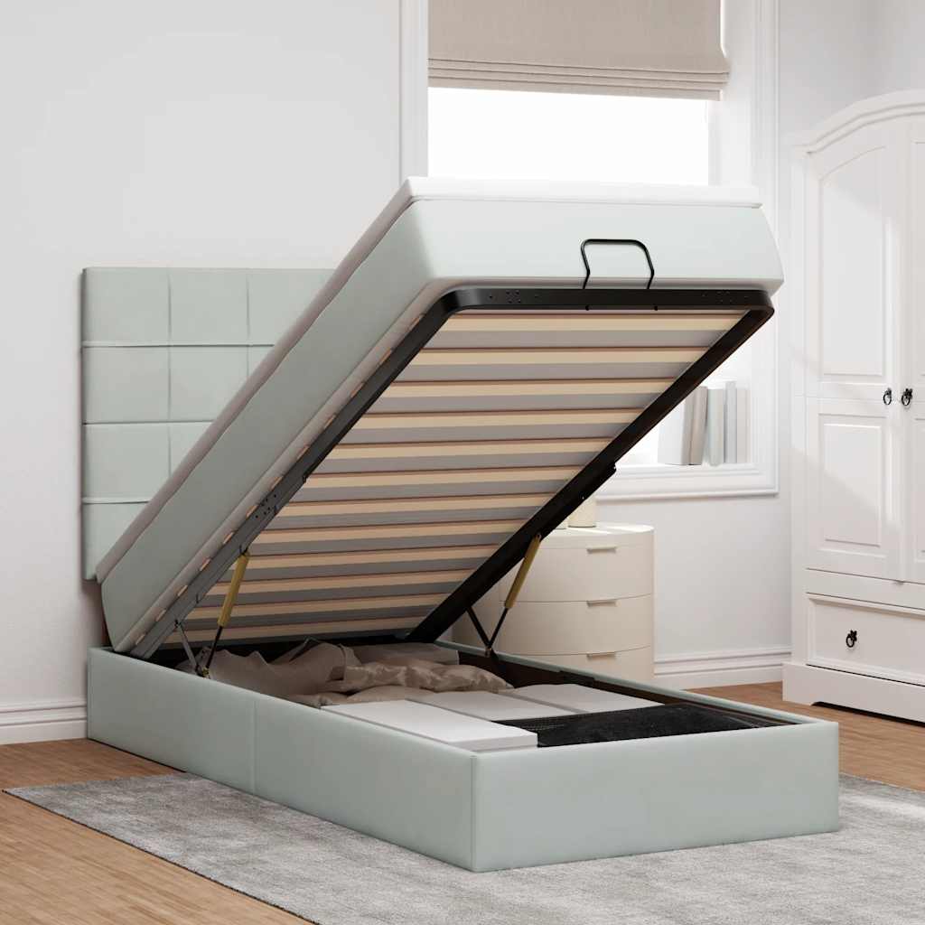 Estrutura cama otomana colchões 90x200 cm veludo cinzento claro
