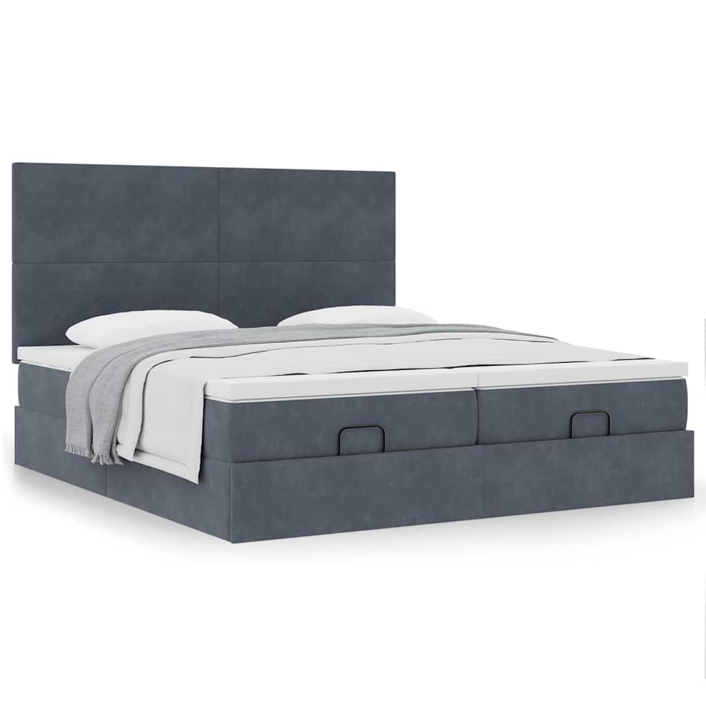 Moldura de cama otomana com colchão cinza escuro veludo