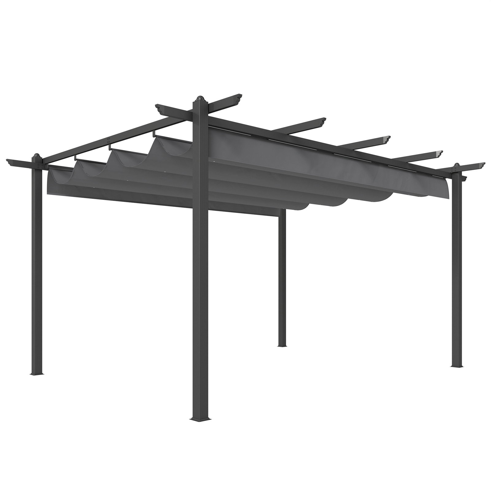 Pérgola de jardim 4x3 m com telhado retrátil estrutura de alumínio upf30+ orifícios de drenagem cinza