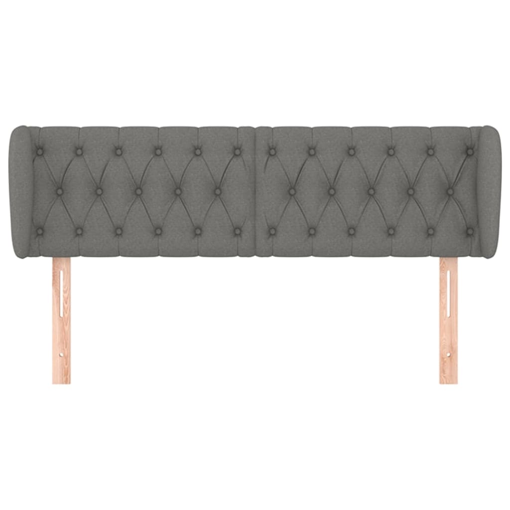 Cabeceira de cama c/ abas tecido 147x23x78/88cm cinzento-escuro