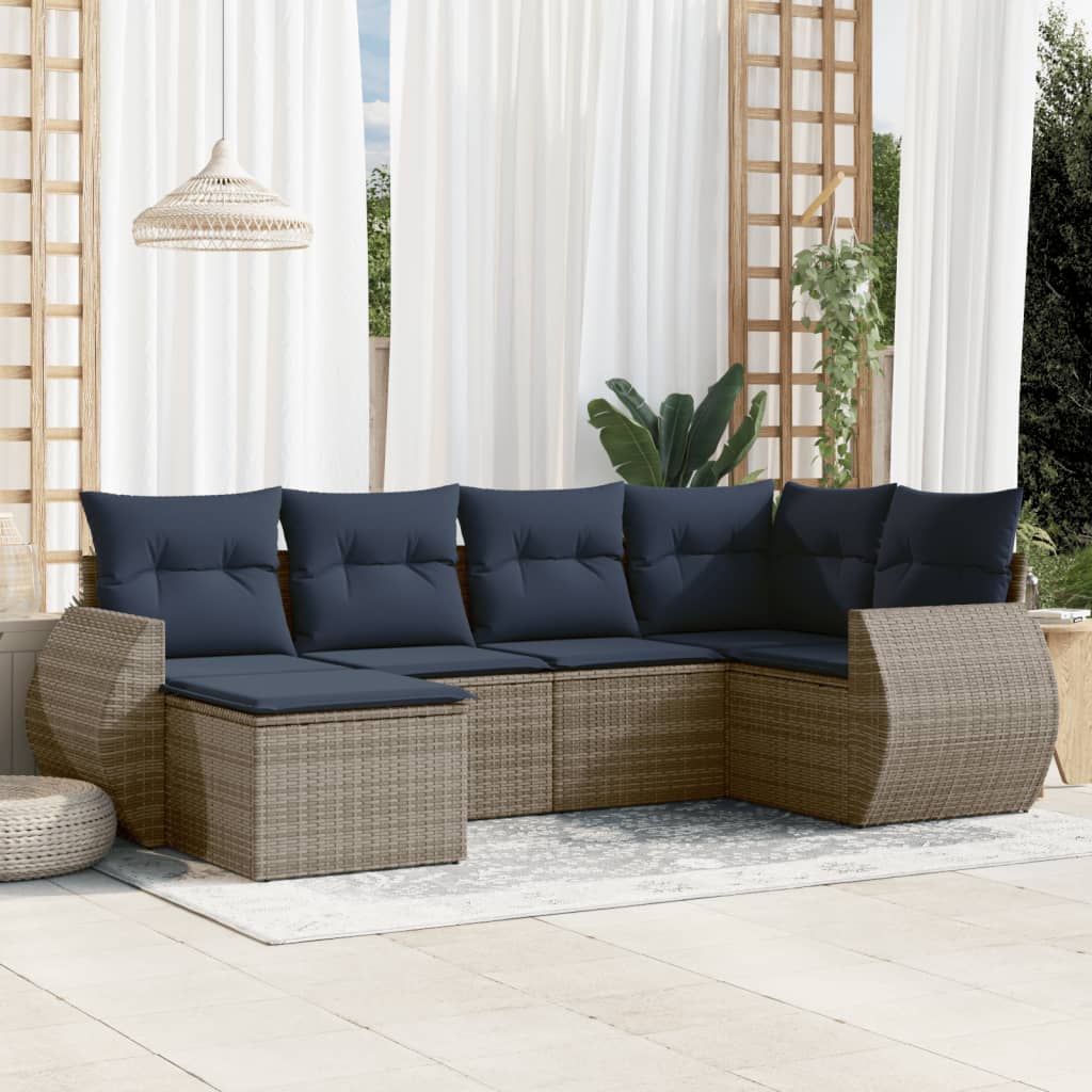 Conjunto de sofá de jardim com 6 peças e almofadas em rattan sintético cinza
