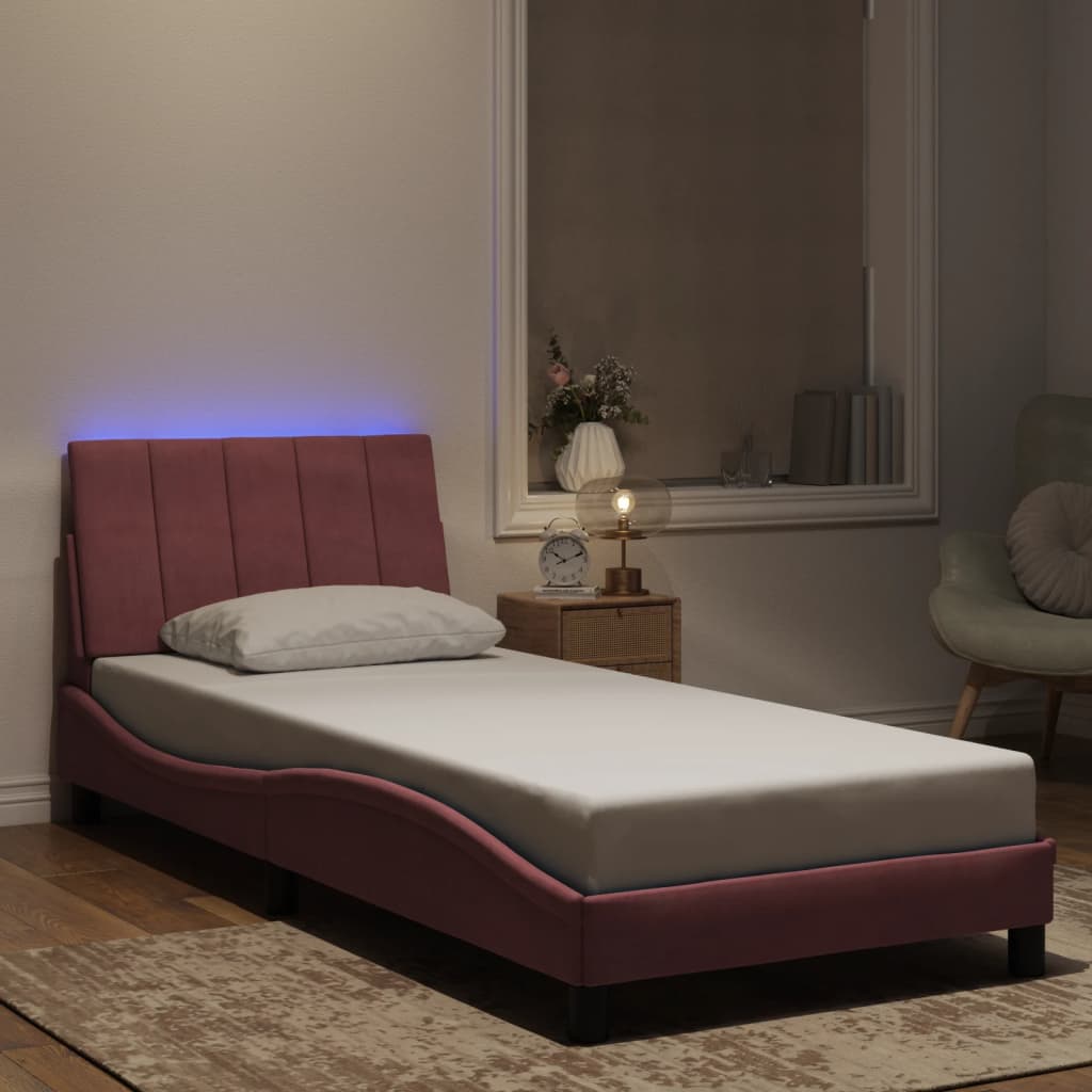 Estrutura de cama com LED sem colchão hanko 90x200 cm veludo rosa