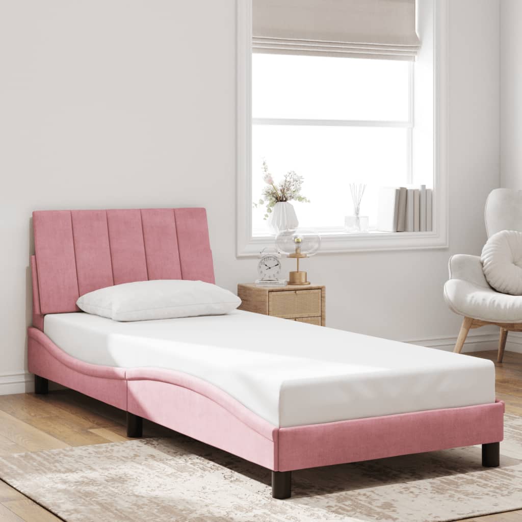 Estrutura de cama com LED sem colchão hanko 90x200 cm veludo rosa