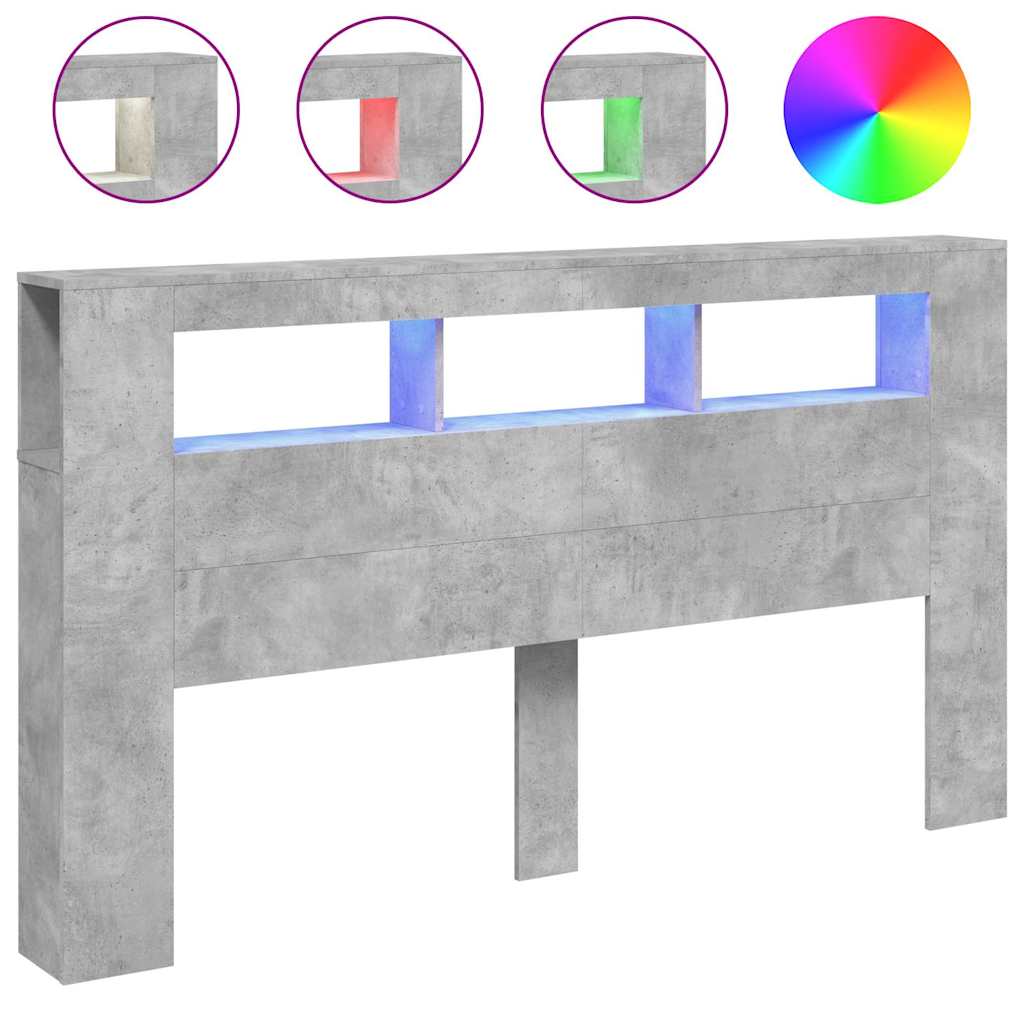 Cabeceira c/ leds 180x18,5x103,5 cm cinzento-cimento