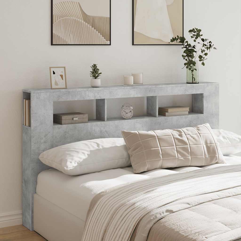 Cabeceira c/ leds 180x18,5x103,5 cm cinzento-cimento