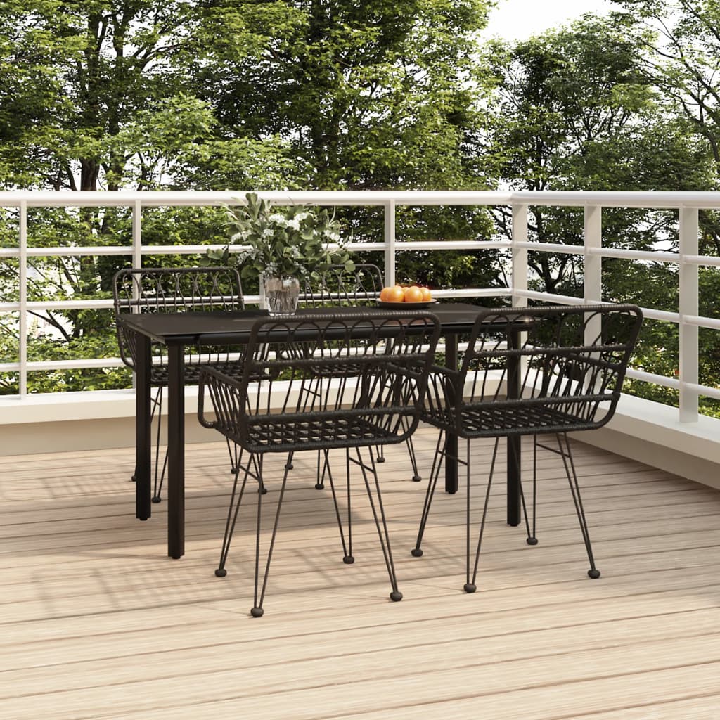 5 Pcs conjunto de jantar p/ jardim vime PE preto