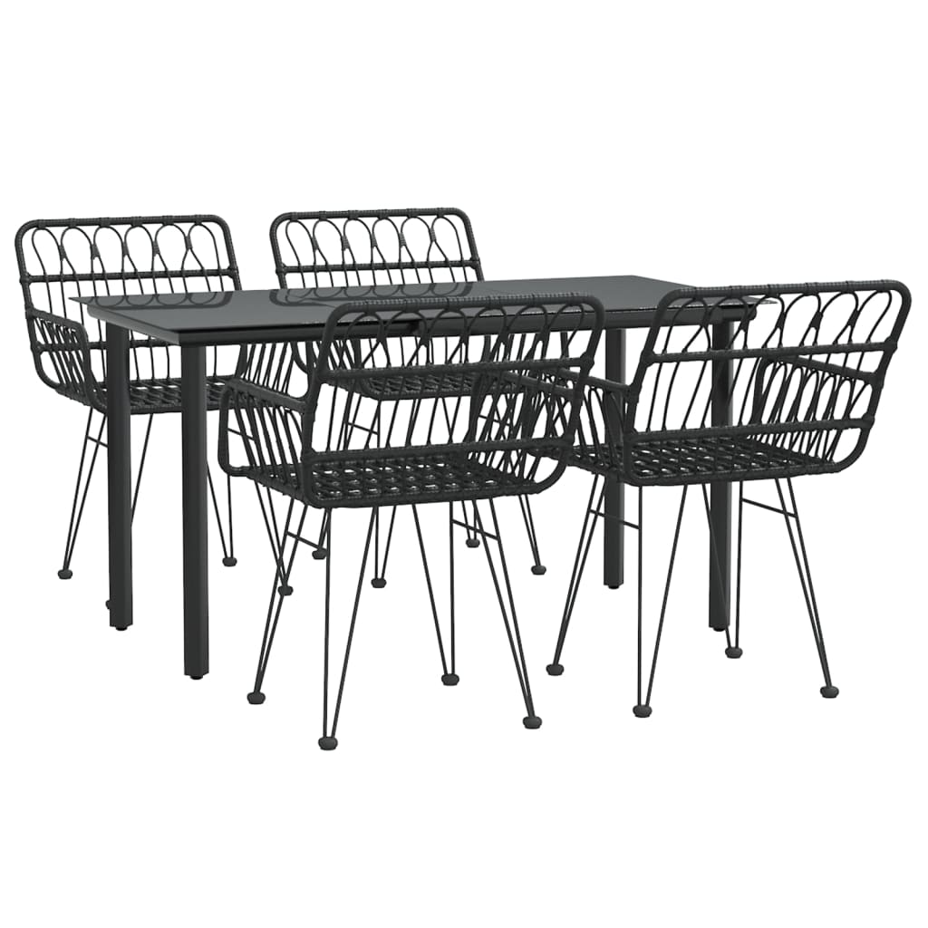 5 Pcs conjunto de jantar p/ jardim vime PE preto