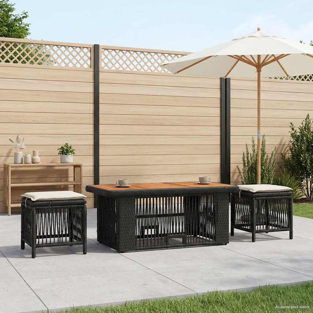 Conjunto de jantar para jardim 4 unid. preto e creme vime PE
