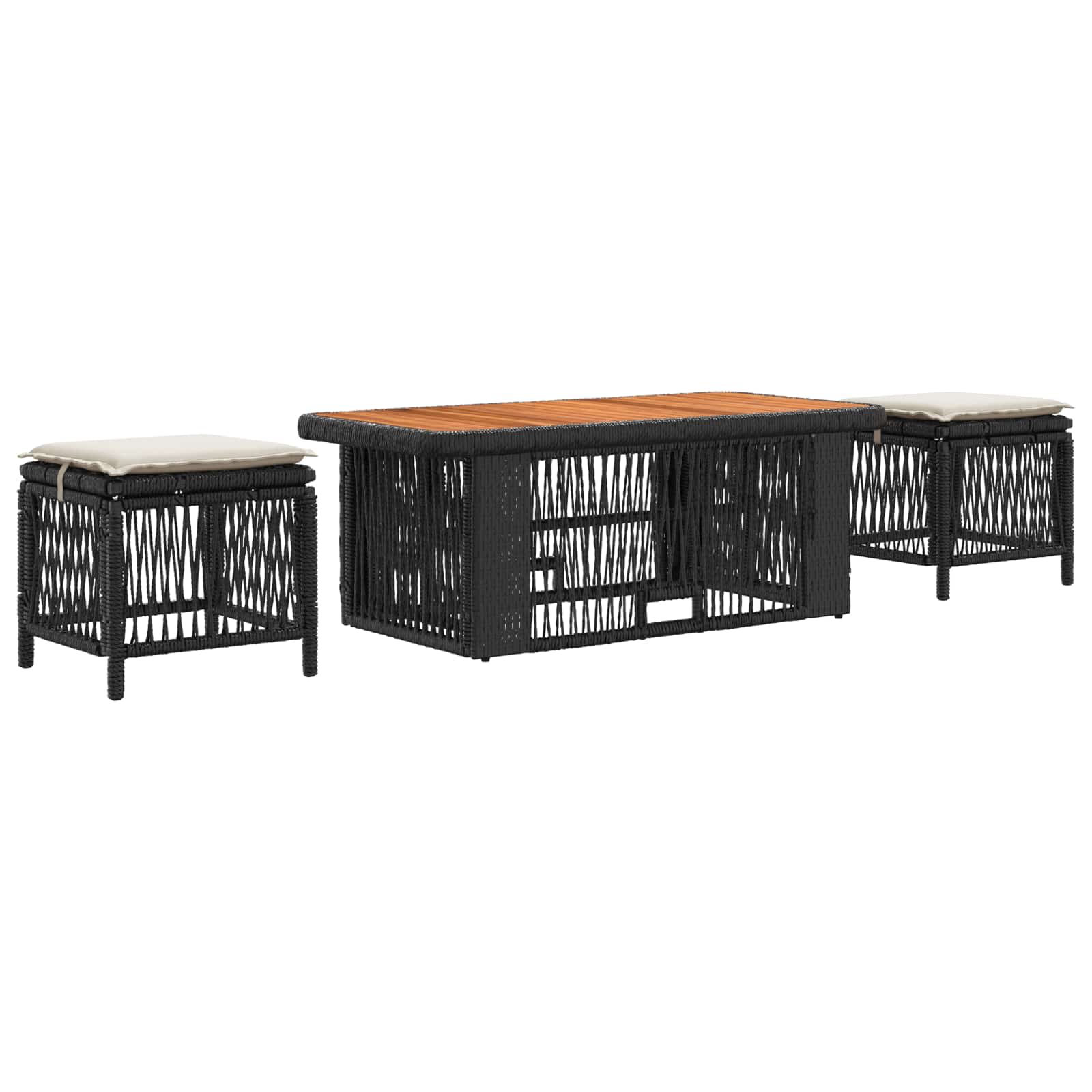 Conjunto de jantar para jardim 4 unid. preto e creme vime PE