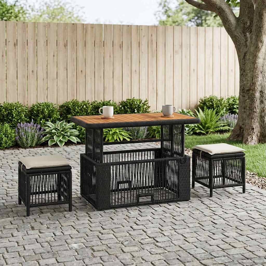 Conjunto de jantar para jardim 4 unid. preto e creme vime PE