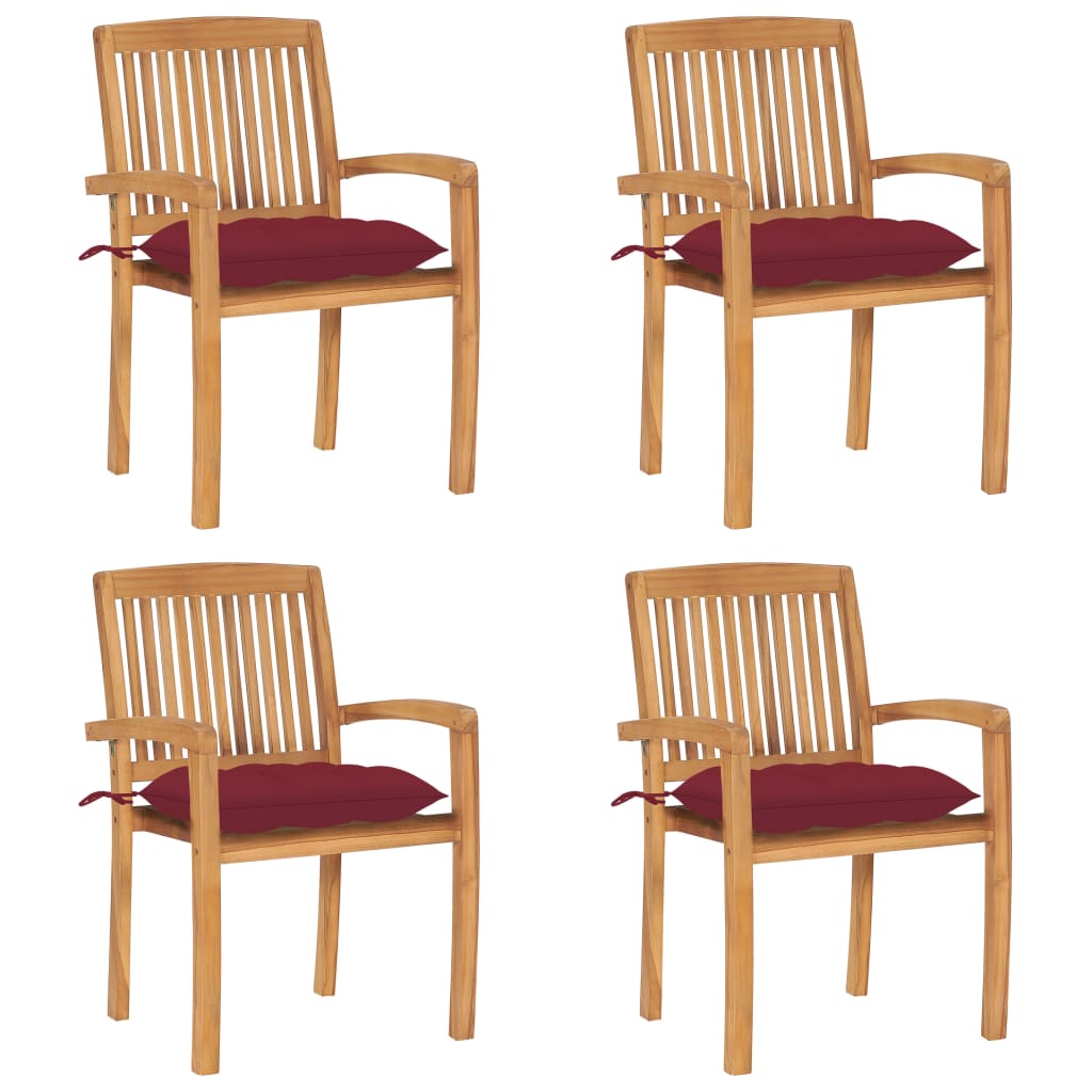 Cadeiras de jardim empiháveis c/ almofadões 4 pcs teca maciça
