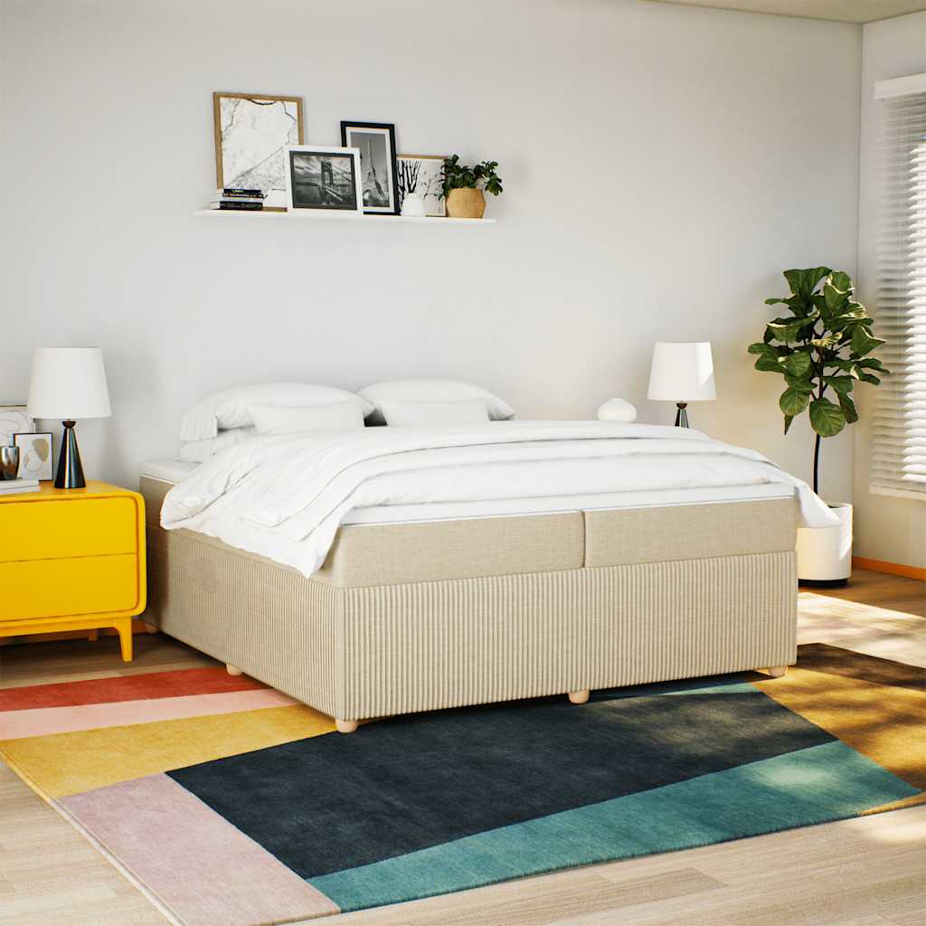 Cama com molas/colchão 200x200 cm tecido cor creme