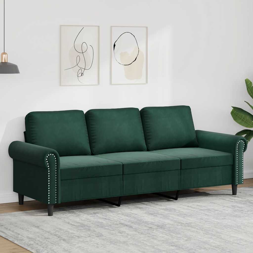 Sofá de 3 lugares 180 cm veludo verde-escuro