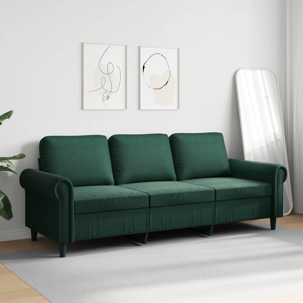 Sofá de 3 lugares 180 cm veludo verde-escuro