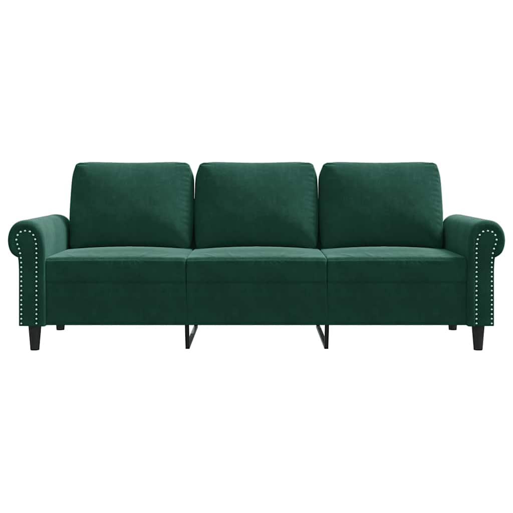 Sofá de 3 lugares 180 cm veludo verde-escuro