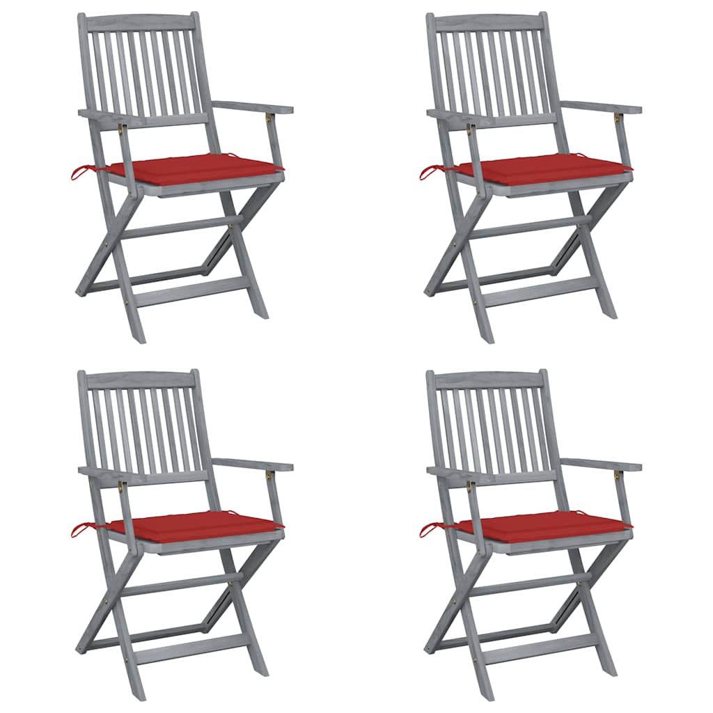 Cadeiras exterior dobráveis c/ almofadões 4 pcs acácia maciça