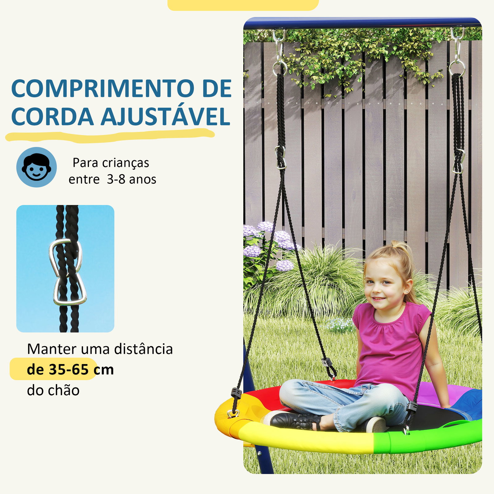 Conjunto de baloiços 6 em 1 para crianças com ninho escada rede de escalada cesto 350x183x200 cm multicolor