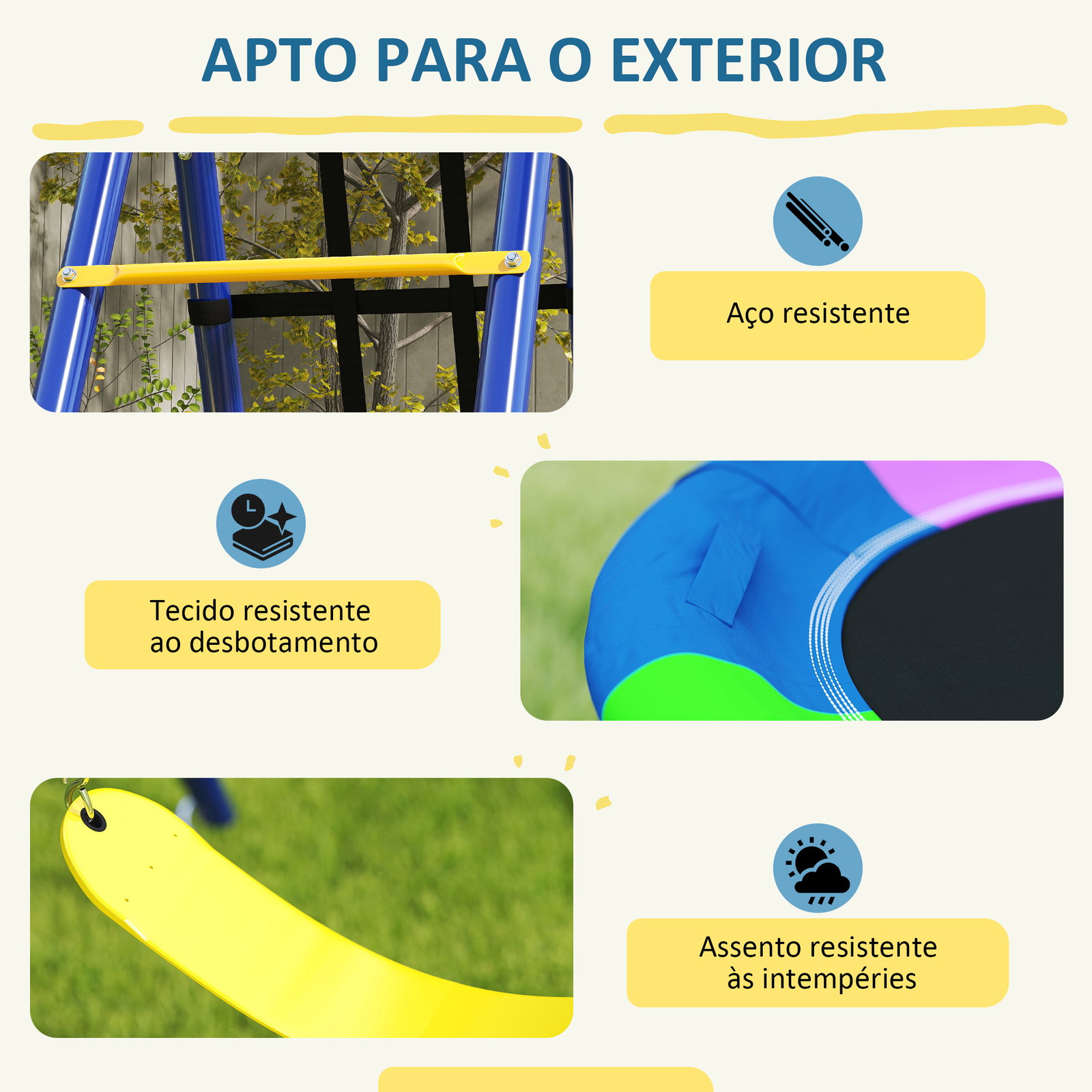 Conjunto de baloiços 6 em 1 para crianças com ninho escada rede de escalada cesto 350x183x200 cm multicolor