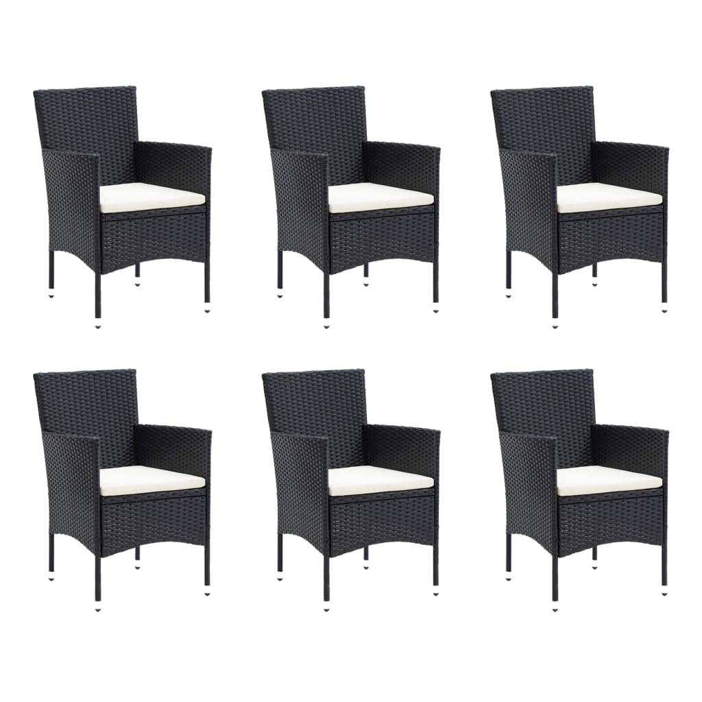7 Pcs conjunto de jantar p/ jardim c/ almofadões vime PE preto