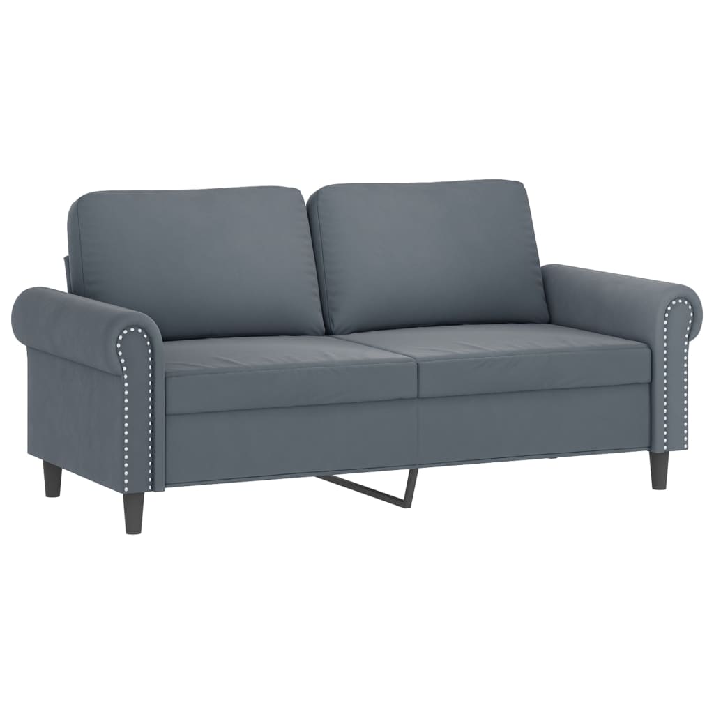 2 Pcs conjunto de sofás com almofadas veludo cinzento-escuro